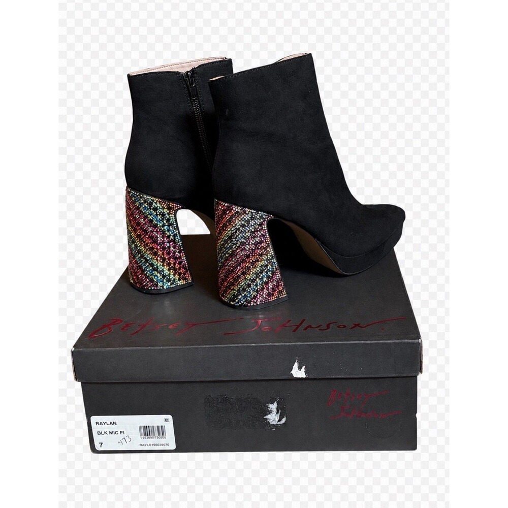 Betsey Johnson RAYLAN Women's Size 7 Black Rhinestone Ankle Dress Boots NIB
